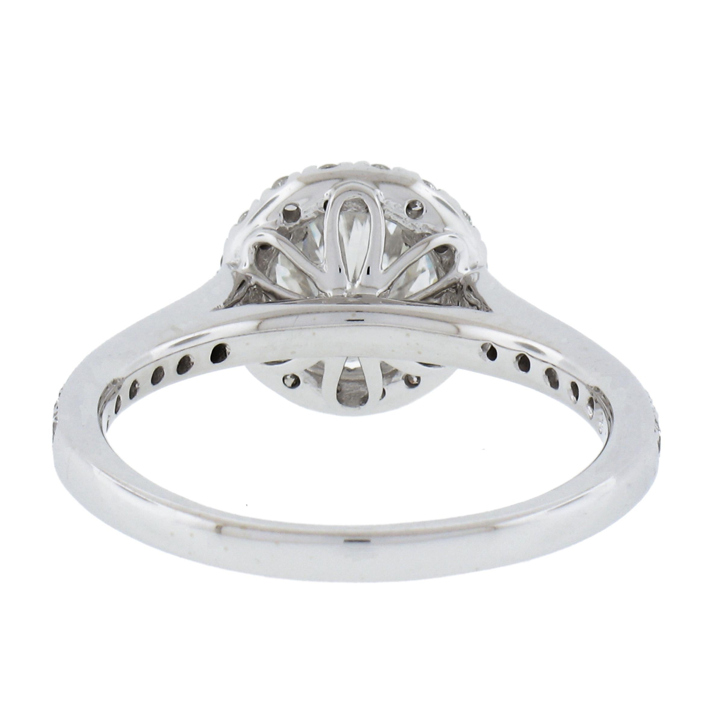 New 14k White Gold 1.59ctw GIA Round Diamond w/ Halo Classic Engagement Ring For Sale 2