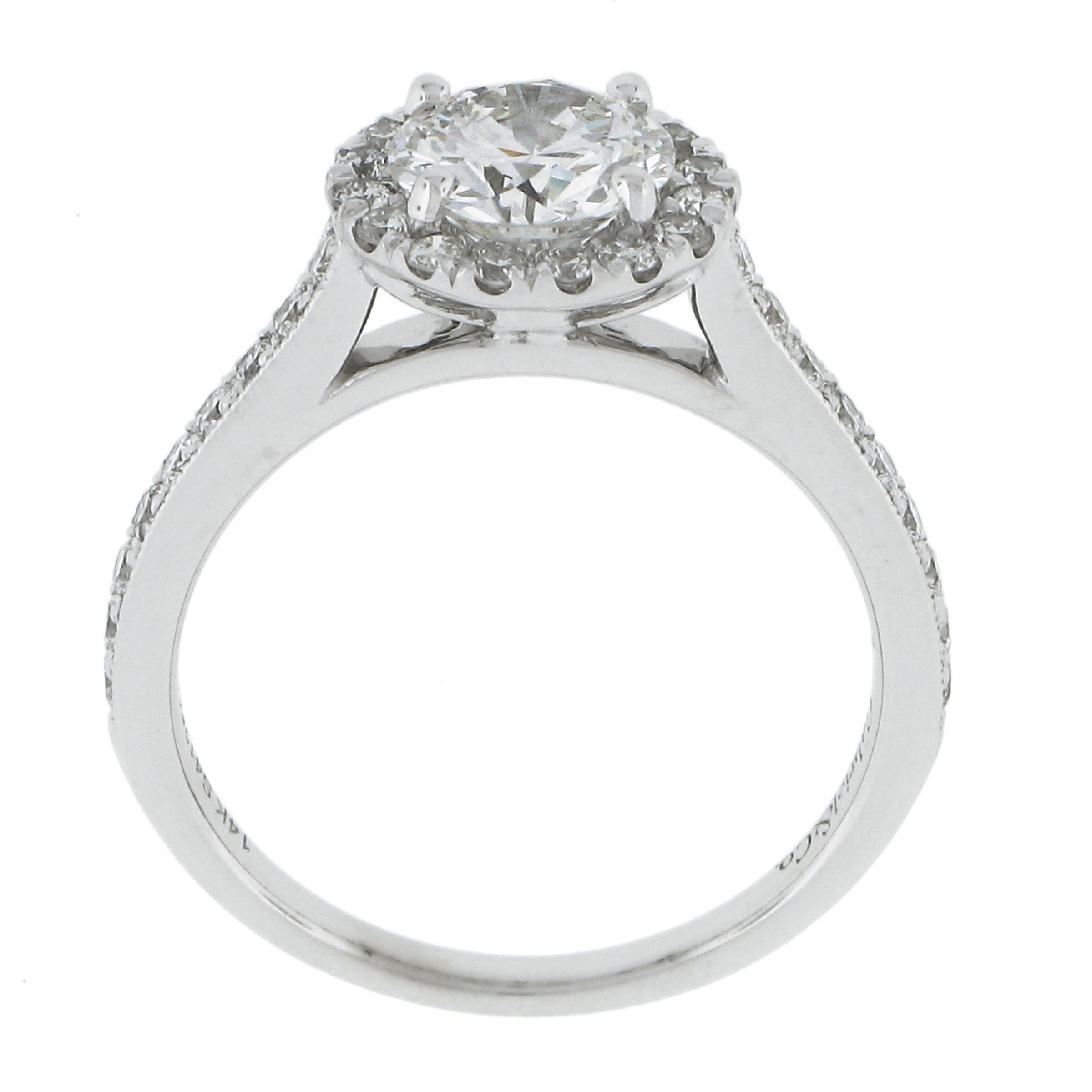 New 14k White Gold 1.59ctw GIA Round Diamond w/ Halo Classic Engagement Ring For Sale 3
