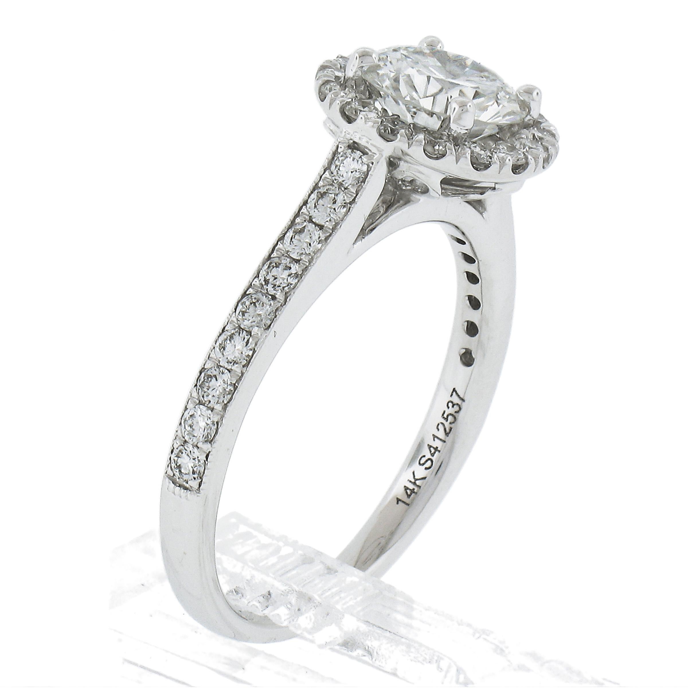 New 14k White Gold 1.59ctw GIA Round Diamond w/ Halo Classic Engagement Ring For Sale 4