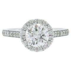 New 14k White Gold 1.59ctw GIA Round Diamond w/ Halo Classic Engagement Ring