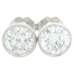 New 14k White Gold 1.68ctw Round Bezel Martini Set Diamond Classic Stud Earrings
