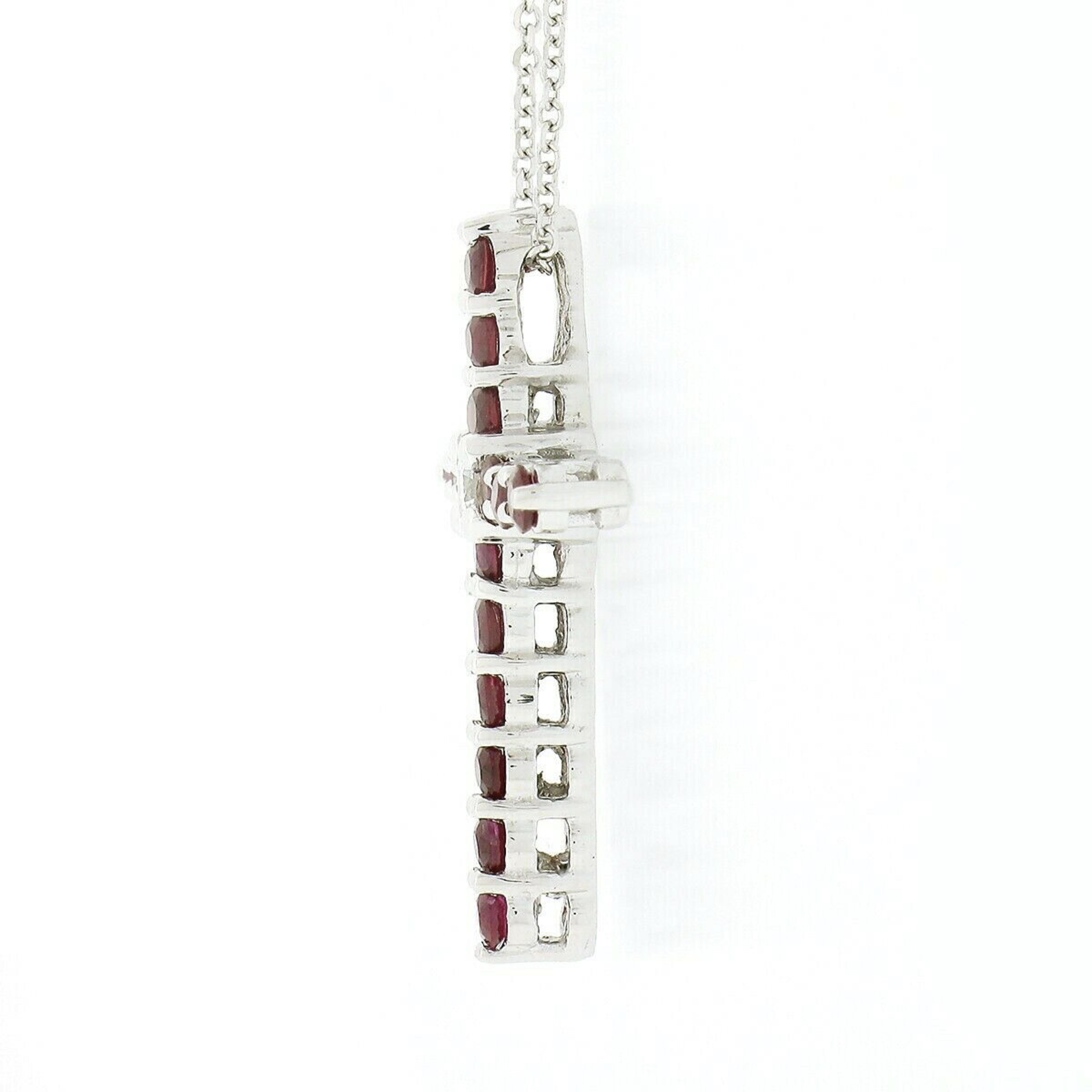 Round Cut New 14K White Gold 1.70ctw Round Ruby & Diamond Cross Pendant Chain Necklace For Sale