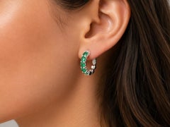 New 14k White Gold 1.72ctw Vivid Green Emerald Huggie Hoop Earrings