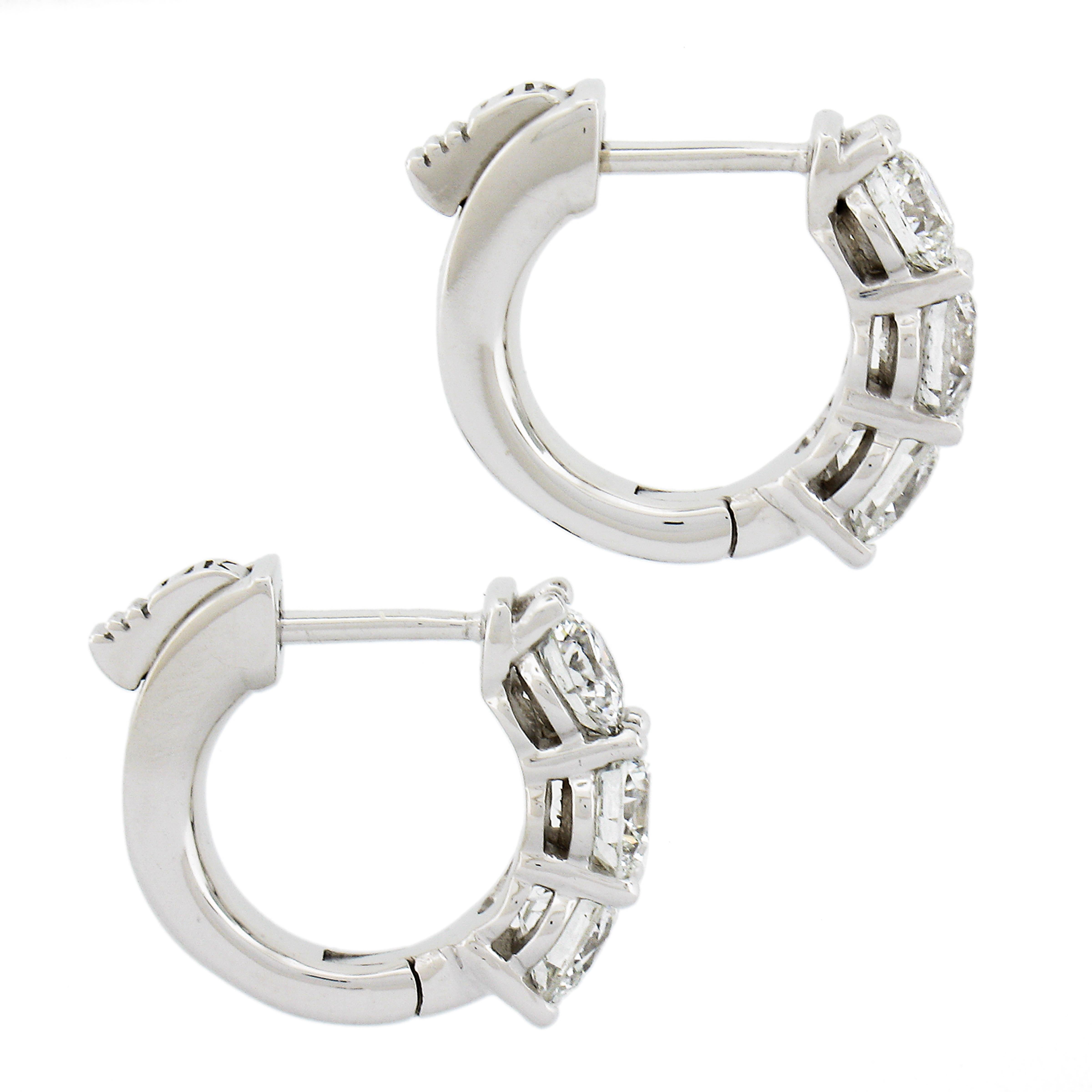 Women's NEW 14k White Gold 1.80ctw 6 Round Diamond 13.5mm Snap Huggie Hoop Earrings
