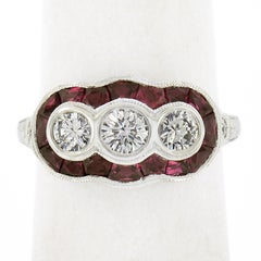 New 14k White Gold 1.95ctw Ruby & Round Diamond Wheat Engraved Sides Band Ring