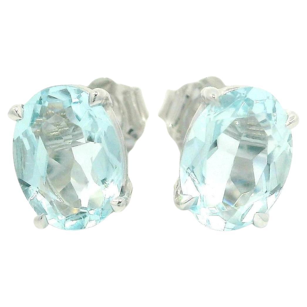 NEW 14k White Gold 1.98ctw Oval Blue Aquamarine Studs Stud Earrings