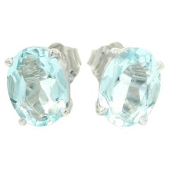 NEW 14k White Gold 1.98ctw Oval Blue Aquamarine Studs Stud Earrings
