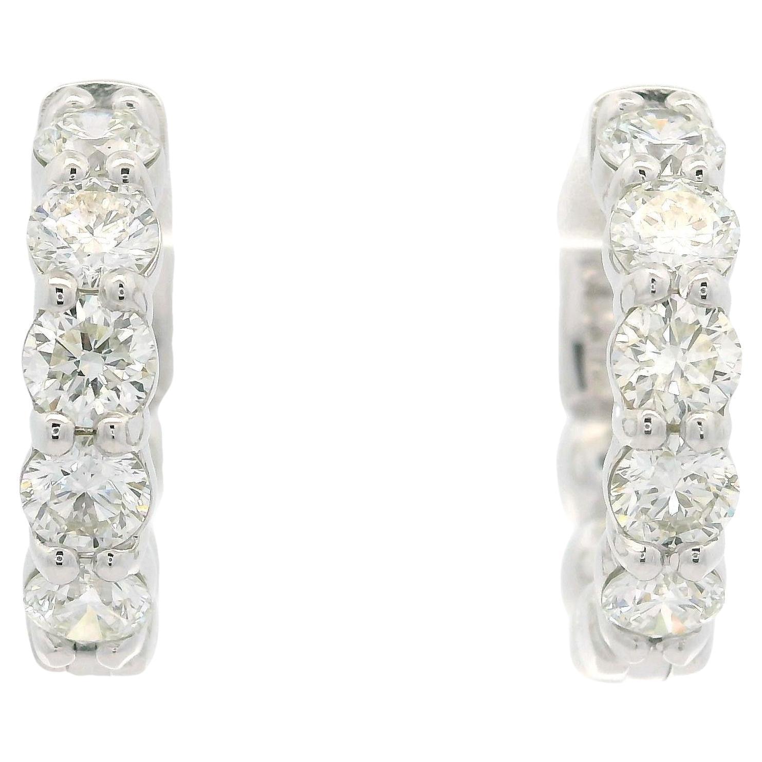 New 14k White Gold 2.01ctw 10 Round Brilliant Diamond Huggie Hoop Earrings