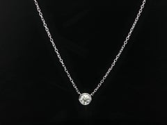 New 14k White Gold .20ct Round Bezel Diamond Solitaire Pendant Necklace Chain
