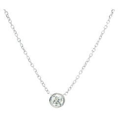 New 14k White Gold .20ct Round Bezel Diamond Solitaire Pendant Necklace Chain