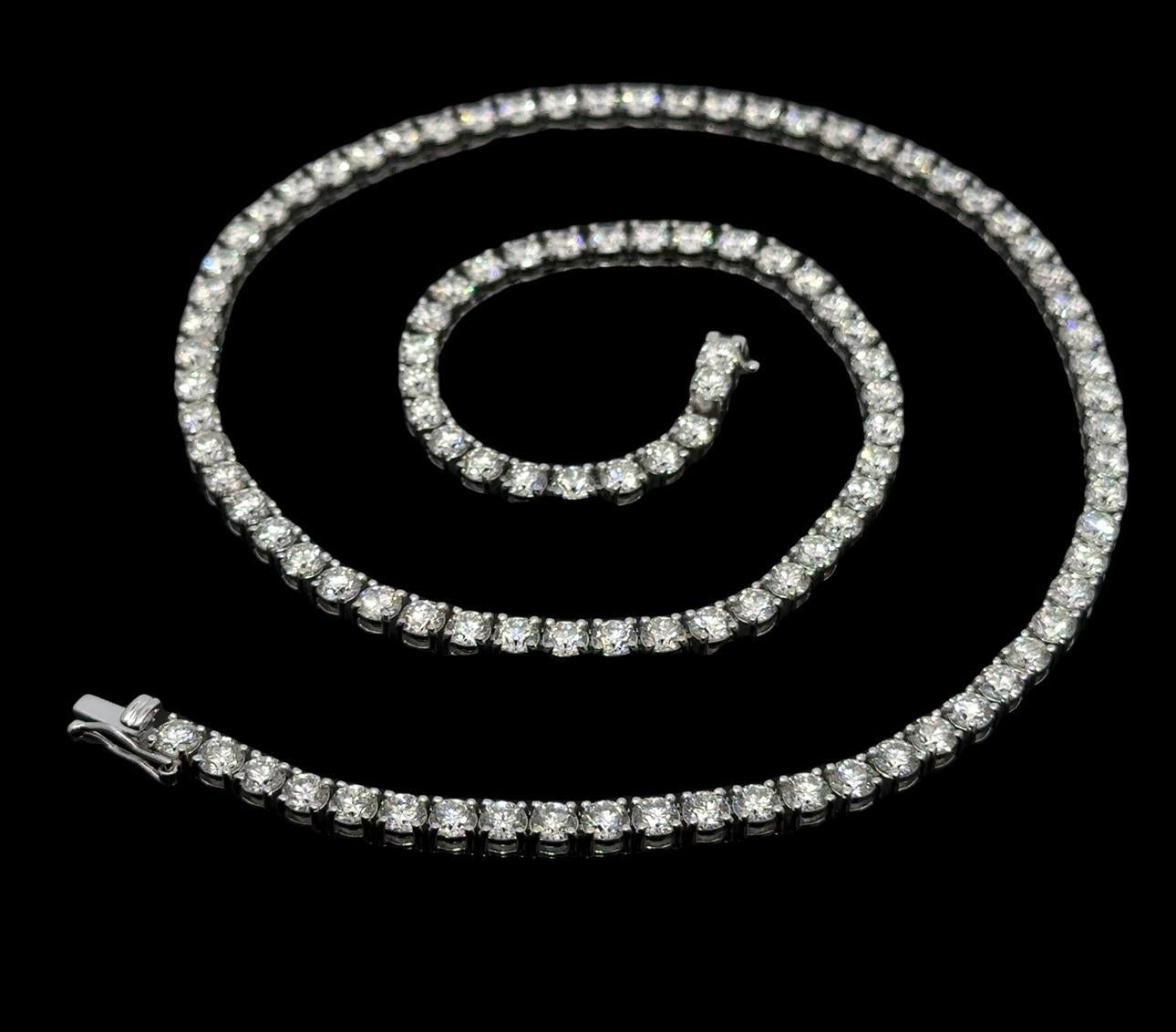 Brilliant Cut New 14k White Gold 21.19ctw 109 Round Natural Diamond Line 17