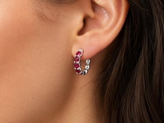 New 14k White Gold 2.12ctw Round Vivid Red Ruby Classic Huggie Hoop Earring