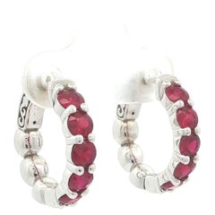 New 14k White Gold 2.12ctw Round Vivid Red Ruby Classic Huggie Hoop Earring