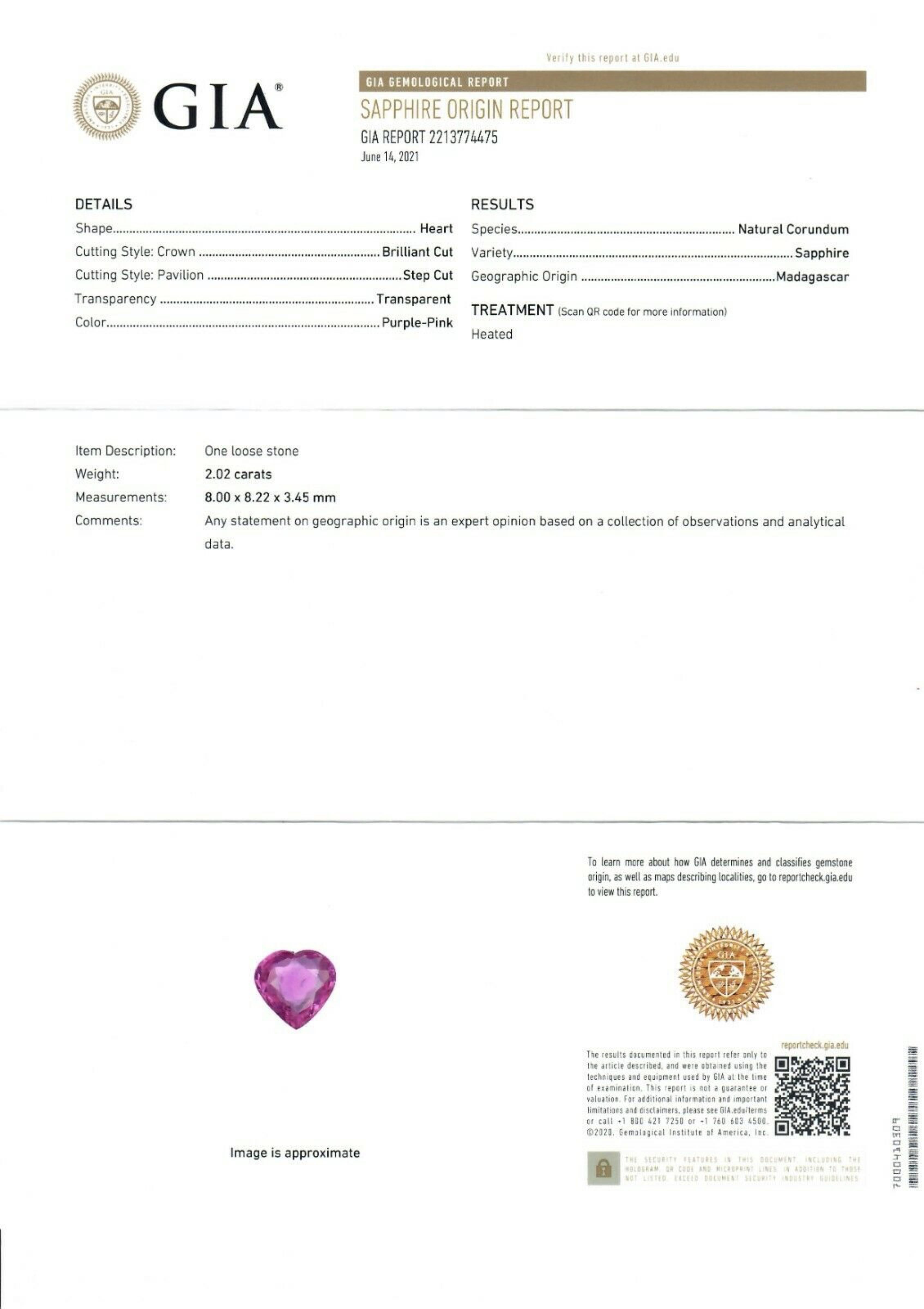 NEW 14K White Gold 2.31ctw GIA Heart Pink Sapphire Diamond Halo Pendant Necklace 5