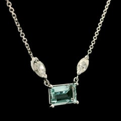 New 14k White Gold 2.38ct Aquamarine & Diamond Pendant Adjustable Chain Necklace