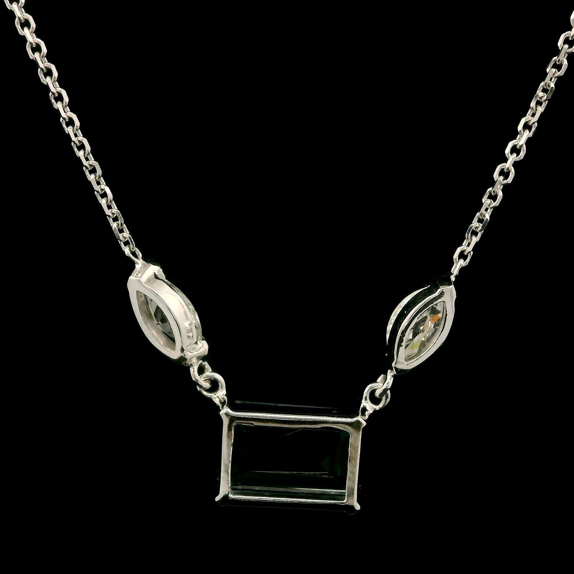 New 14k Weißgold 2,38ct Aquamarin & Diamant-Anhänger verstellbare Kette Halskette im Zustand „Neu“ im Angebot in Montclair, NJ