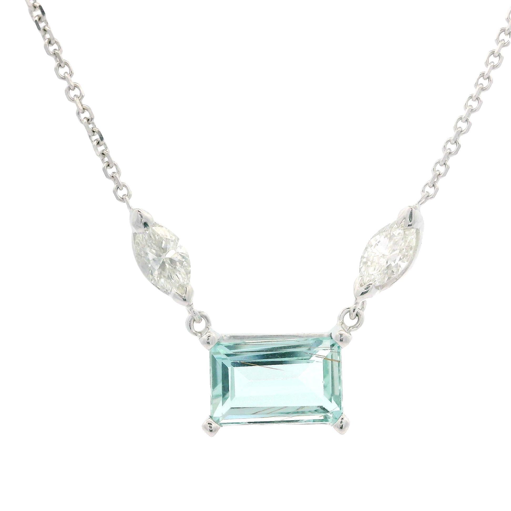 New 14k Weißgold 2,38ct Aquamarin & Diamant-Anhänger verstellbare Kette Halskette Damen im Angebot