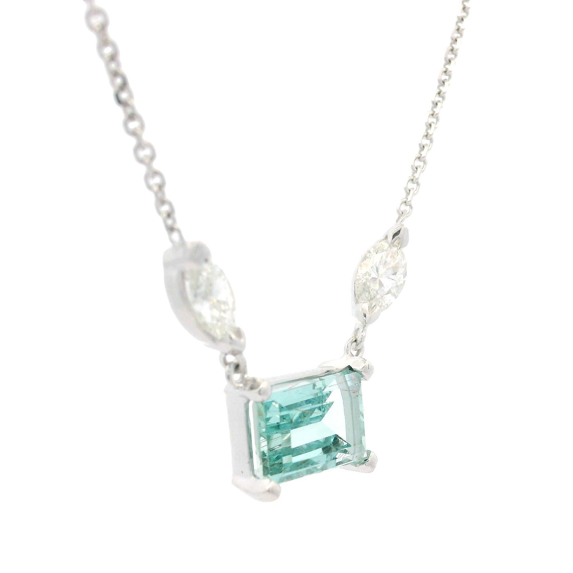 New 14k Weißgold 2,38ct Aquamarin & Diamant-Anhänger verstellbare Kette Halskette im Angebot 1