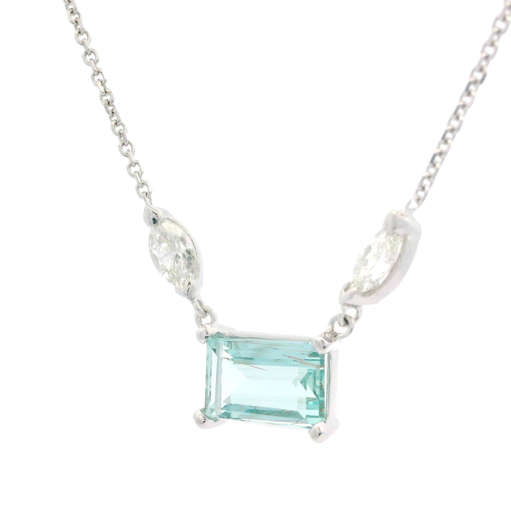 New 14k Weißgold 2,38ct Aquamarin & Diamant-Anhänger verstellbare Kette Halskette im Angebot 2