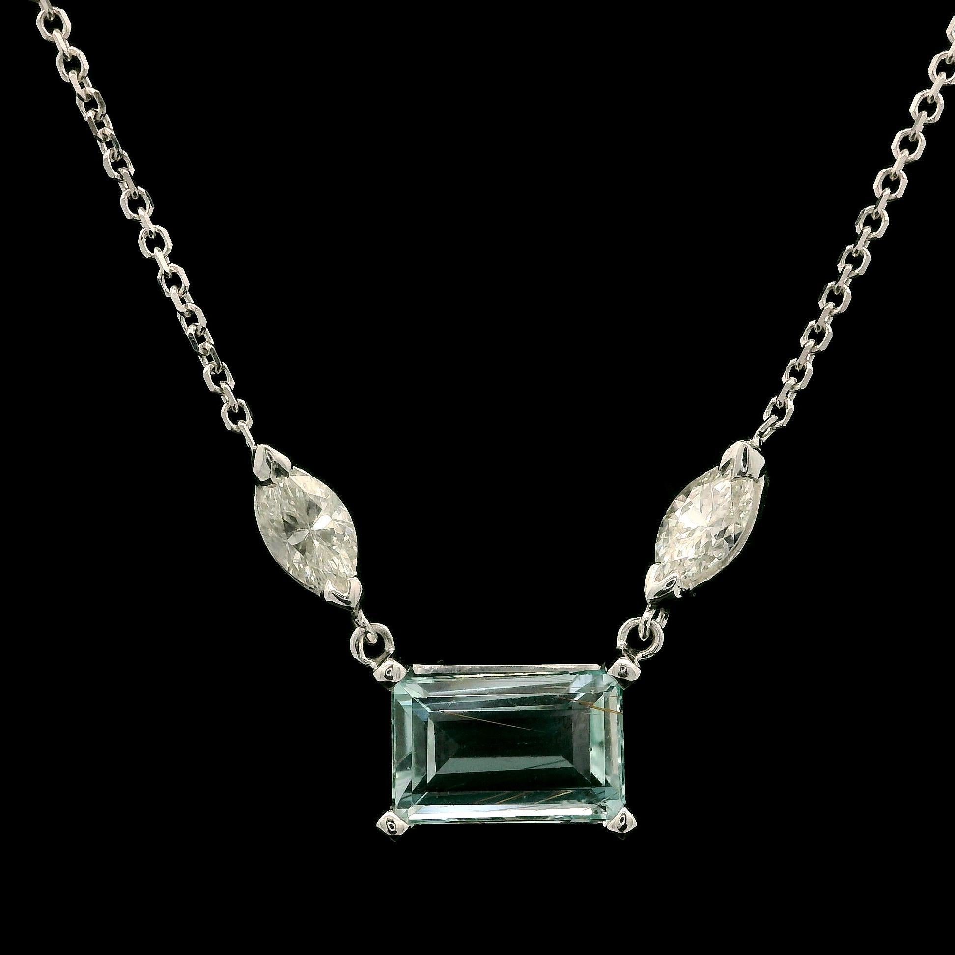 New 14k Weißgold 2,38ct Aquamarin & Diamant-Anhänger verstellbare Kette Halskette im Angebot 4