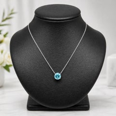 New 14k White Gold 2.38ct Round Blue Zircon Solitaire Pendant Adjustable Chain