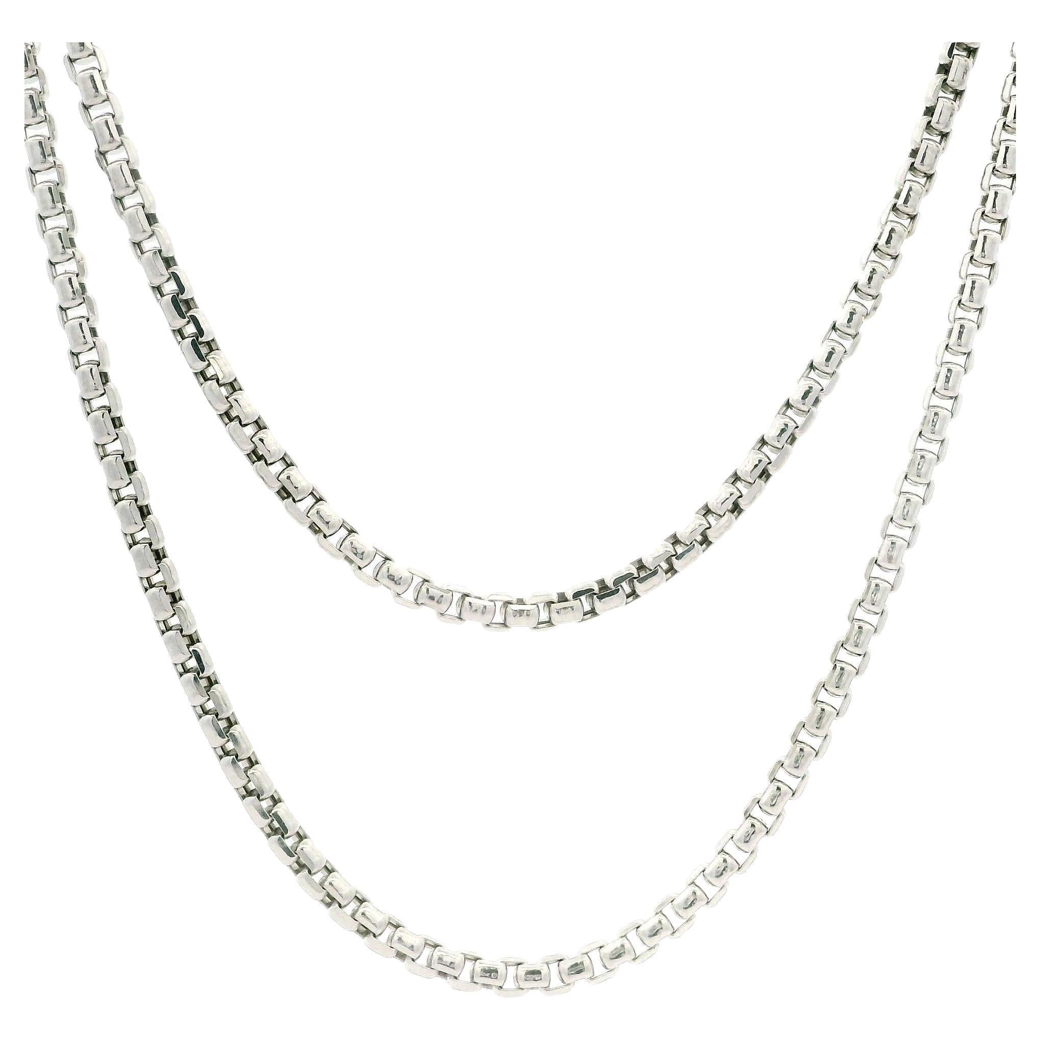 NEW! 14k White Gold 2.3mm Beveled Box Link 22" Long Necklace