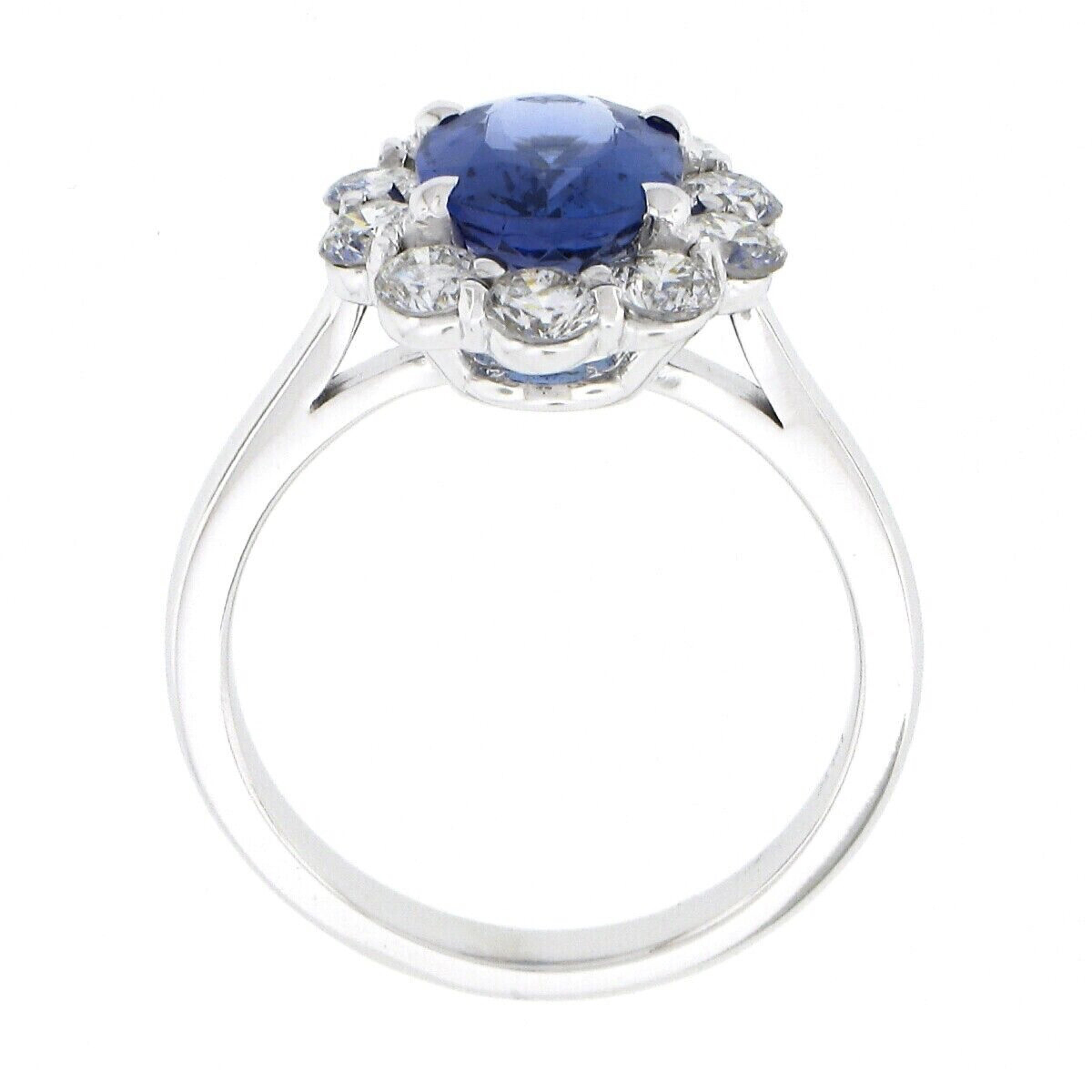 New 14k White Gold 2.95ctw Oval Blue Violet Tanzanite W/ Round Diamond Halo Ring For Sale 2