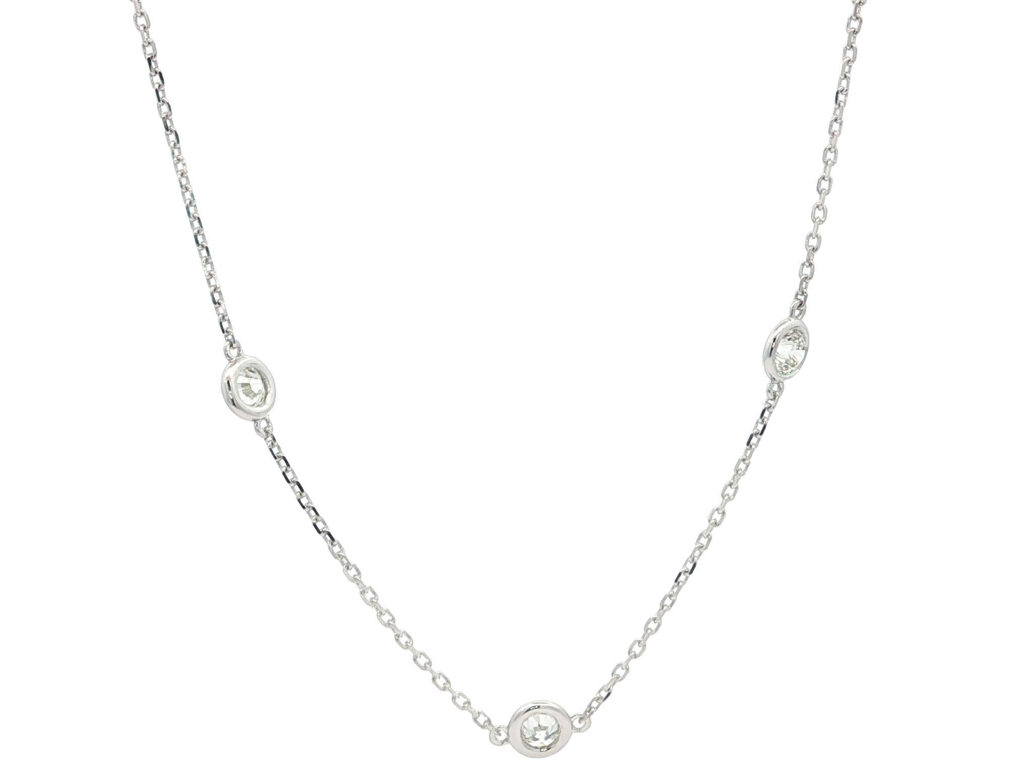 Donna New 14k White Gold 3.04ctw Bezel Diamond 10 Station By The Yard Collana a catena in vendita