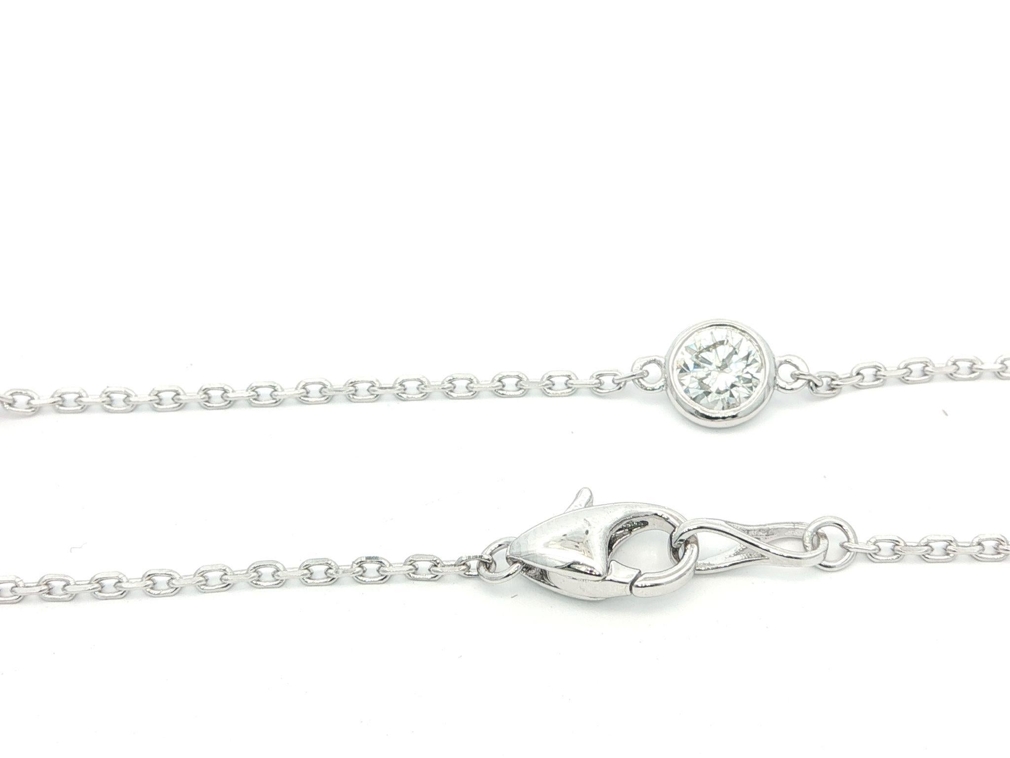 New 14k White Gold 3.04ctw Bezel Diamond 10 Station By The Yard Collana a catena in vendita 1