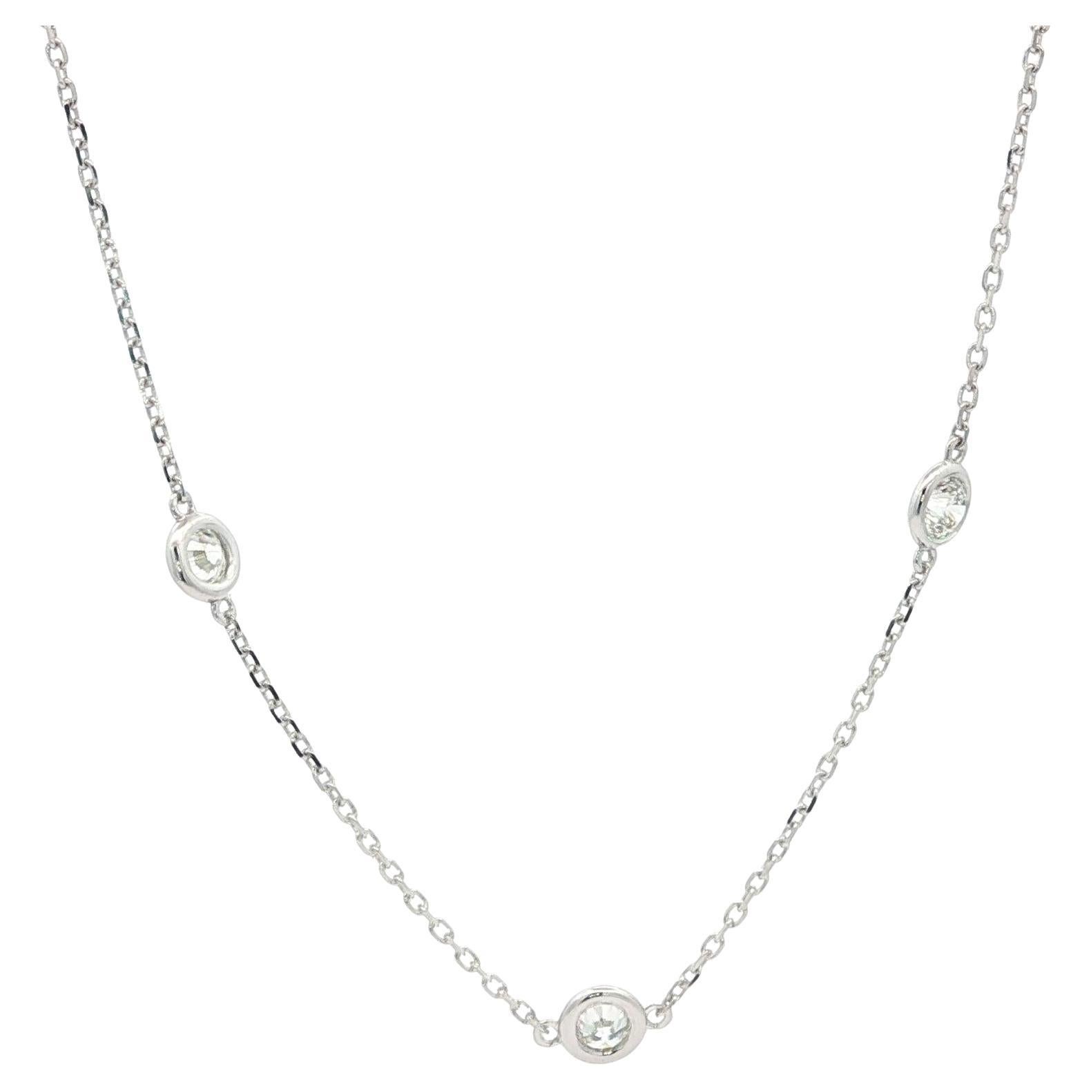 New 14k White Gold 3.04ctw Bezel Diamond 10 Station By The Yard Chain Necklace