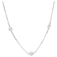 New 14k White Gold 3.04ctw Bezel Diamond 10 Station By The Yard Chain Necklace
