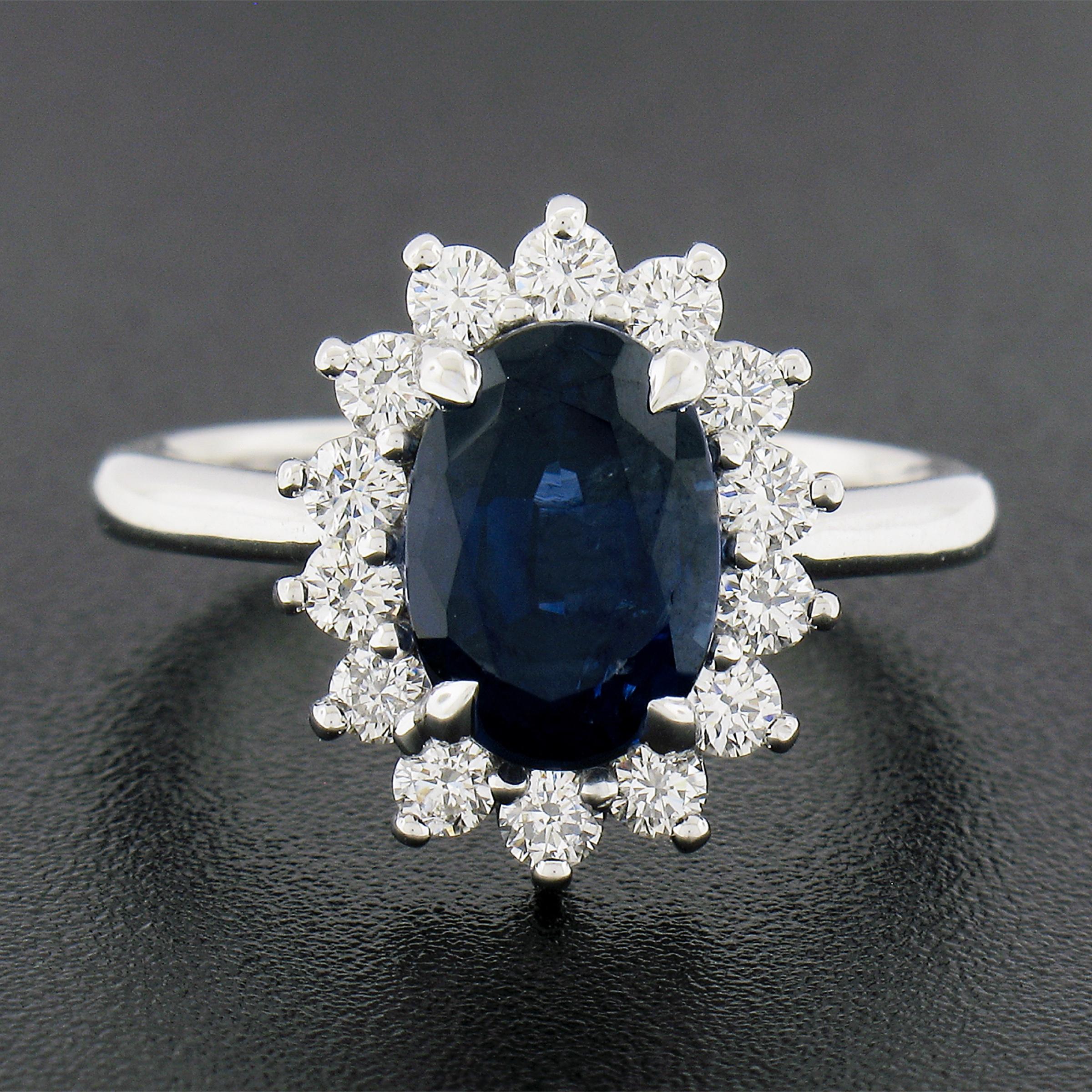 Oval Cut New 14K White Gold 3.52ct GIA Oval Sapphire & Diamond Halo Flower Cluster Ring For Sale