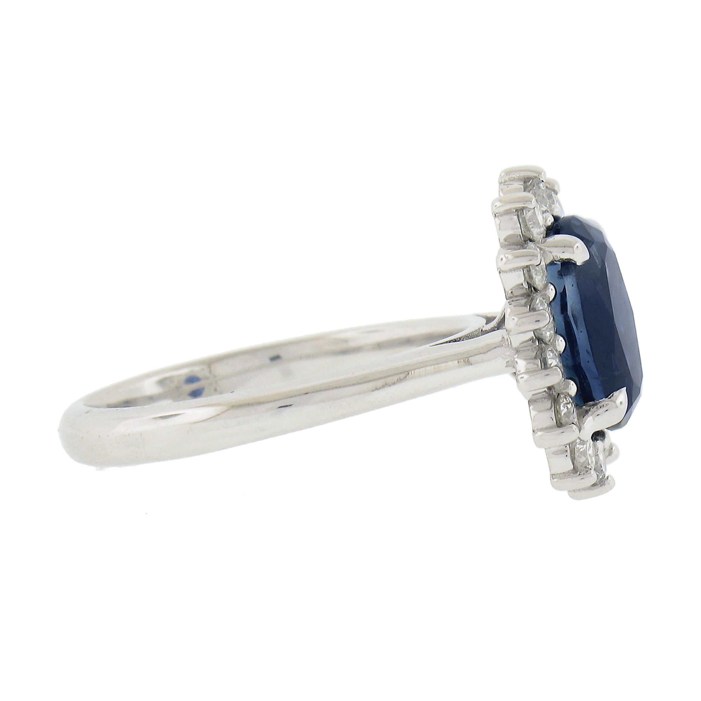 Women's New 14K White Gold 3.52ct GIA Oval Sapphire & Diamond Halo Flower Cluster Ring For Sale