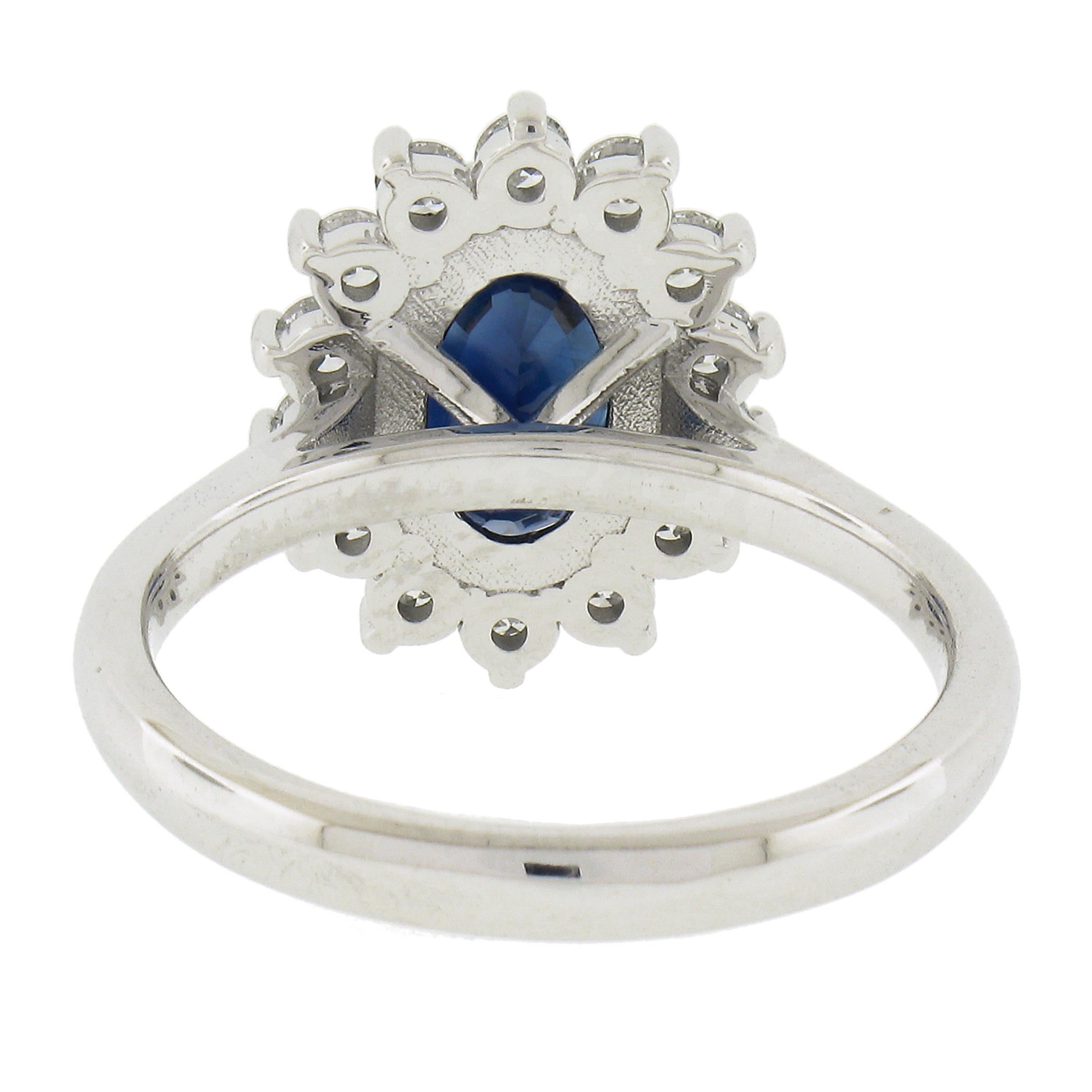 New 14K White Gold 3.52ct GIA Oval Sapphire & Diamond Halo Flower Cluster Ring For Sale 2
