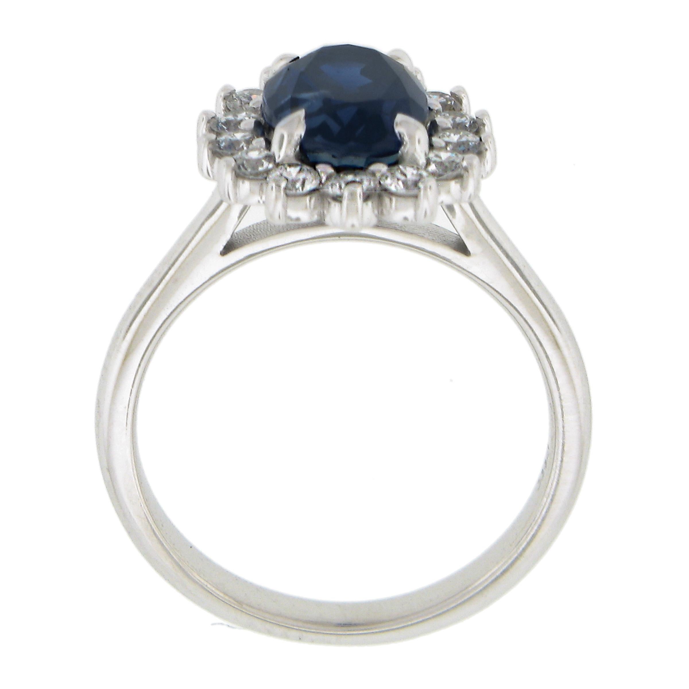 New 14K White Gold 3.52ct GIA Oval Sapphire & Diamond Halo Flower Cluster Ring For Sale 3