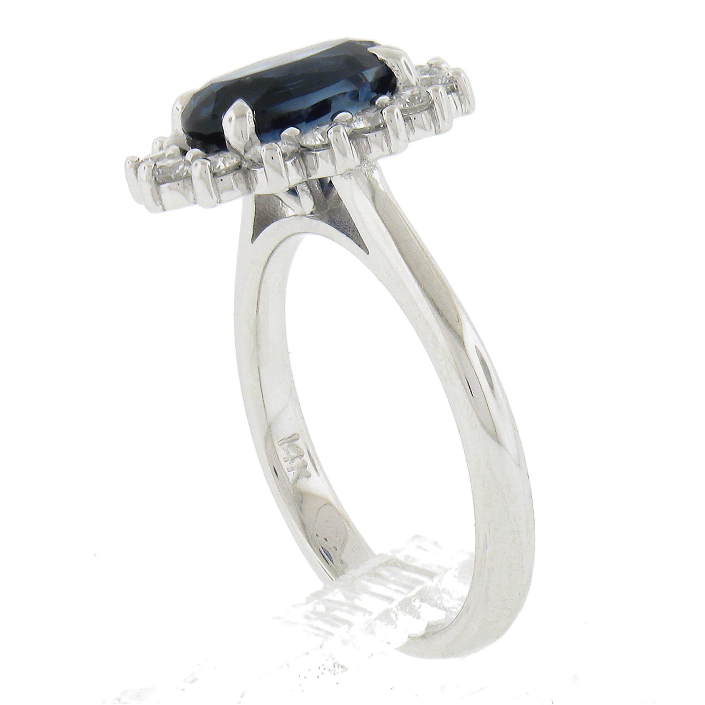 New 14K White Gold 3.52ct GIA Oval Sapphire & Diamond Halo Flower Cluster Ring For Sale 4