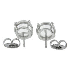 New 14k White Gold 3.54ctw Round Cabochon Blue Prong Set Moonstone Stud Earrings