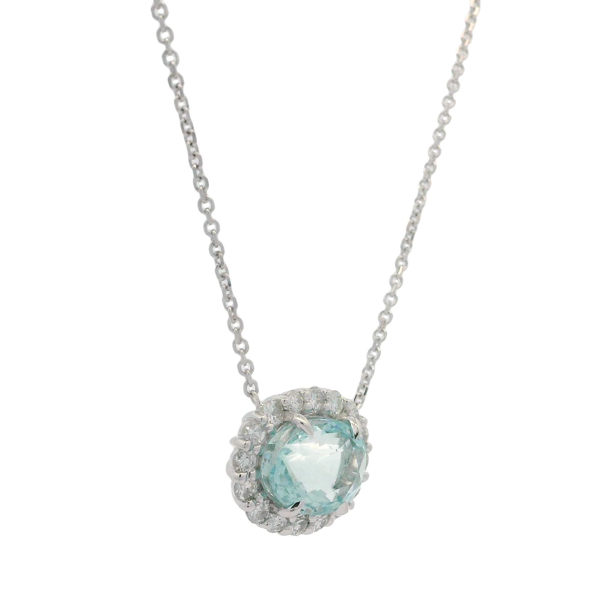 --Stone(s):--
(1) Natural Genuine Aquamarine - Oval Cut - Prong Set - Sky Blue Color -  3.12ct (exact)
(16) Natural Genuine Diamonds - Round Brilliant Cut - Prong Set - G/H Color - VS2-SI2 Clarity - 0.54ctw (exact)
Total Carat Weight: 3.66