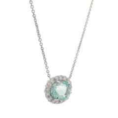 New 14k White Gold 3.66ctw Oval Aquamarine w/ Diamond Halo Pendant Necklace