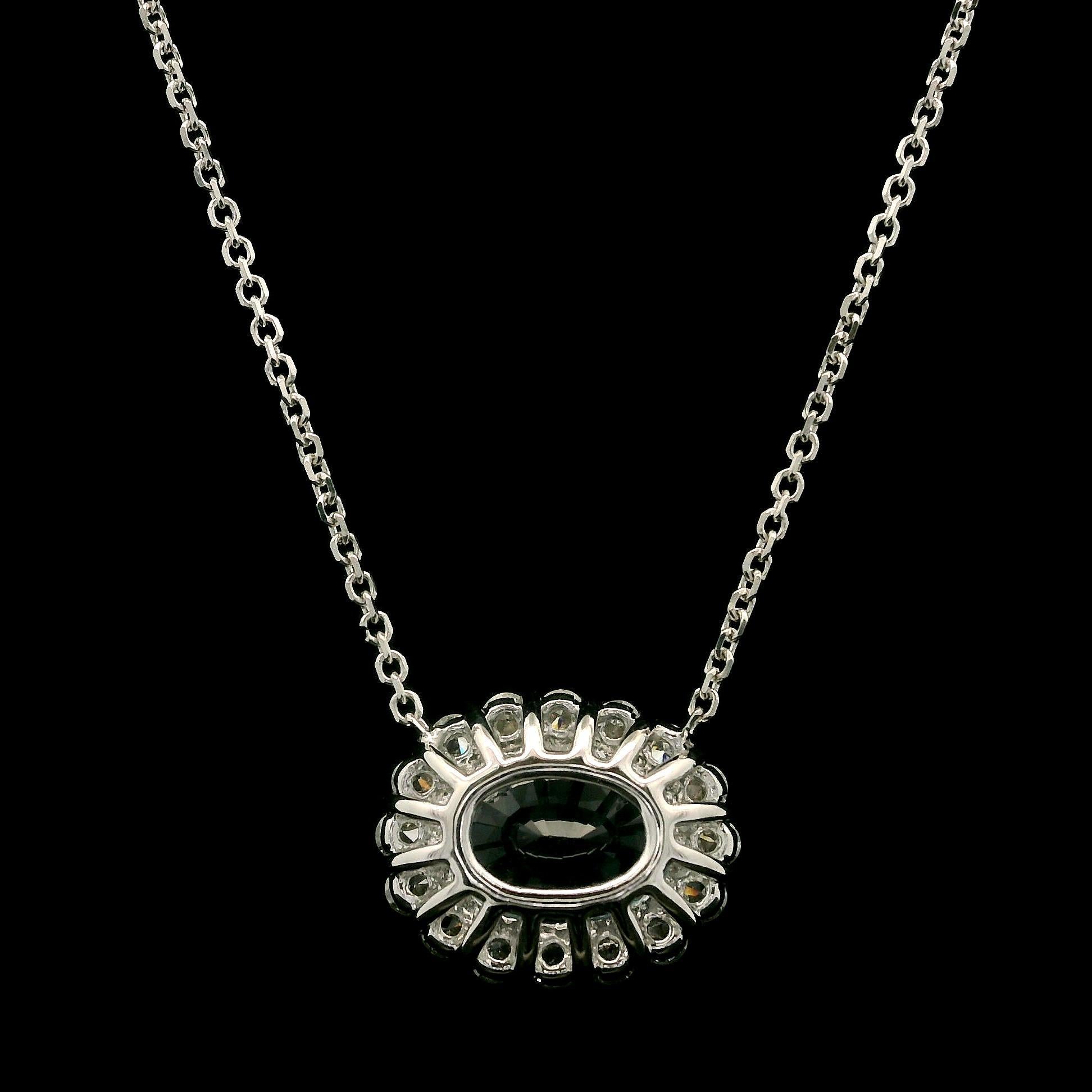 New 14k White Gold 3.66ctw Oval Aquamarine w/ Diamond Halo Pendant Necklace For Sale 4