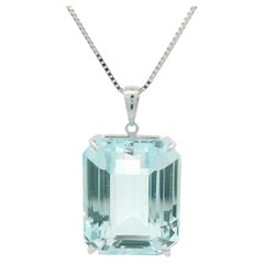 New 14k White Gold 42.79ct Rectangular Blue Topaz Large Pendant on 20" Box Chain