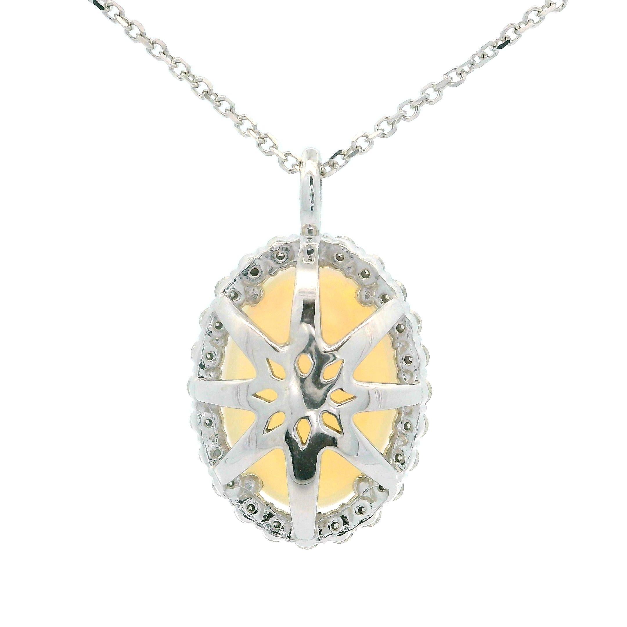 Women's New 14k White Gold 4.43ctw Oval Opal & Halo Diamond Pendant 18