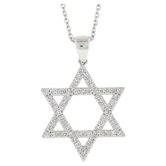 New 14K White Goldes .50ct Diamond Star of David Pendant Adjustable Chain Necklace (Collana con catena regolabile)