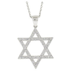 New 14K White Gold .50ct Diamond Star of David Pendant Adjustable Chain Necklace