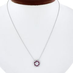 NEW 14K White Gold .62ctw Diamond & Ruby Halo Pendant on 18" Cable Link Necklace