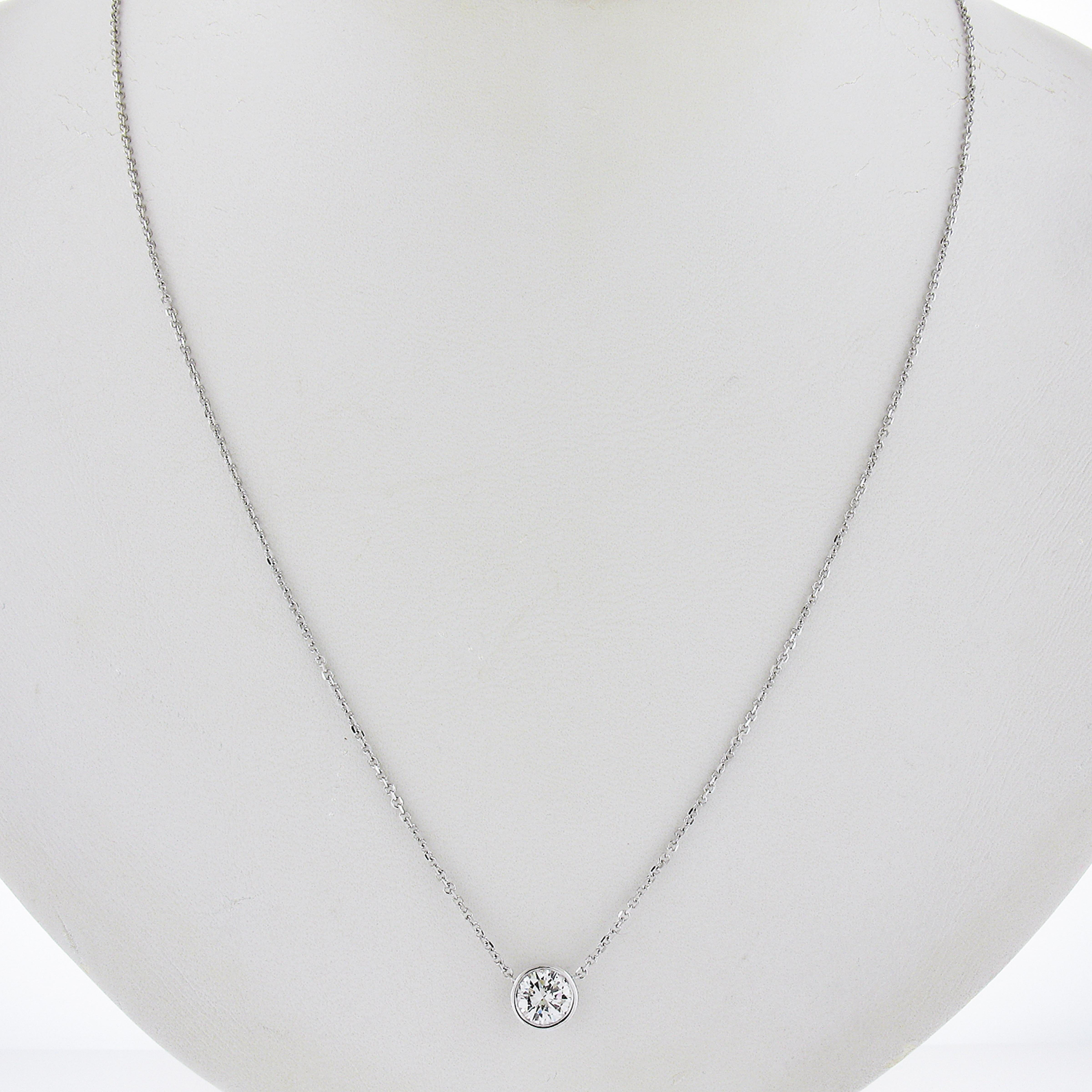 Round Cut NEW 14k White Gold .70ct GIA Round Diamond Solitaire Pendant & Adjustable Chain For Sale
