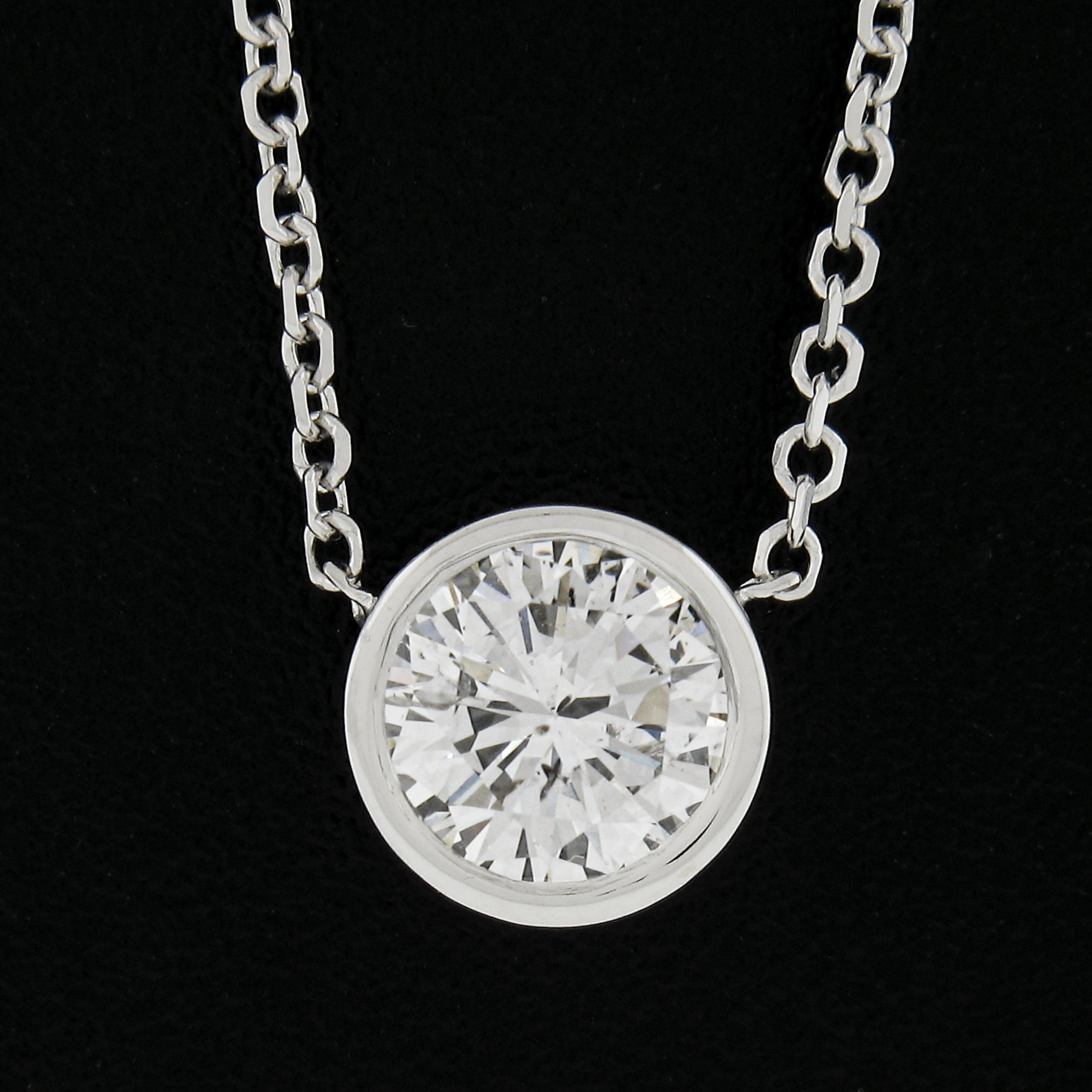 NEW 14k White Gold .70ct GIA Round Diamond Solitaire Pendant & Adjustable Chain For Sale 1