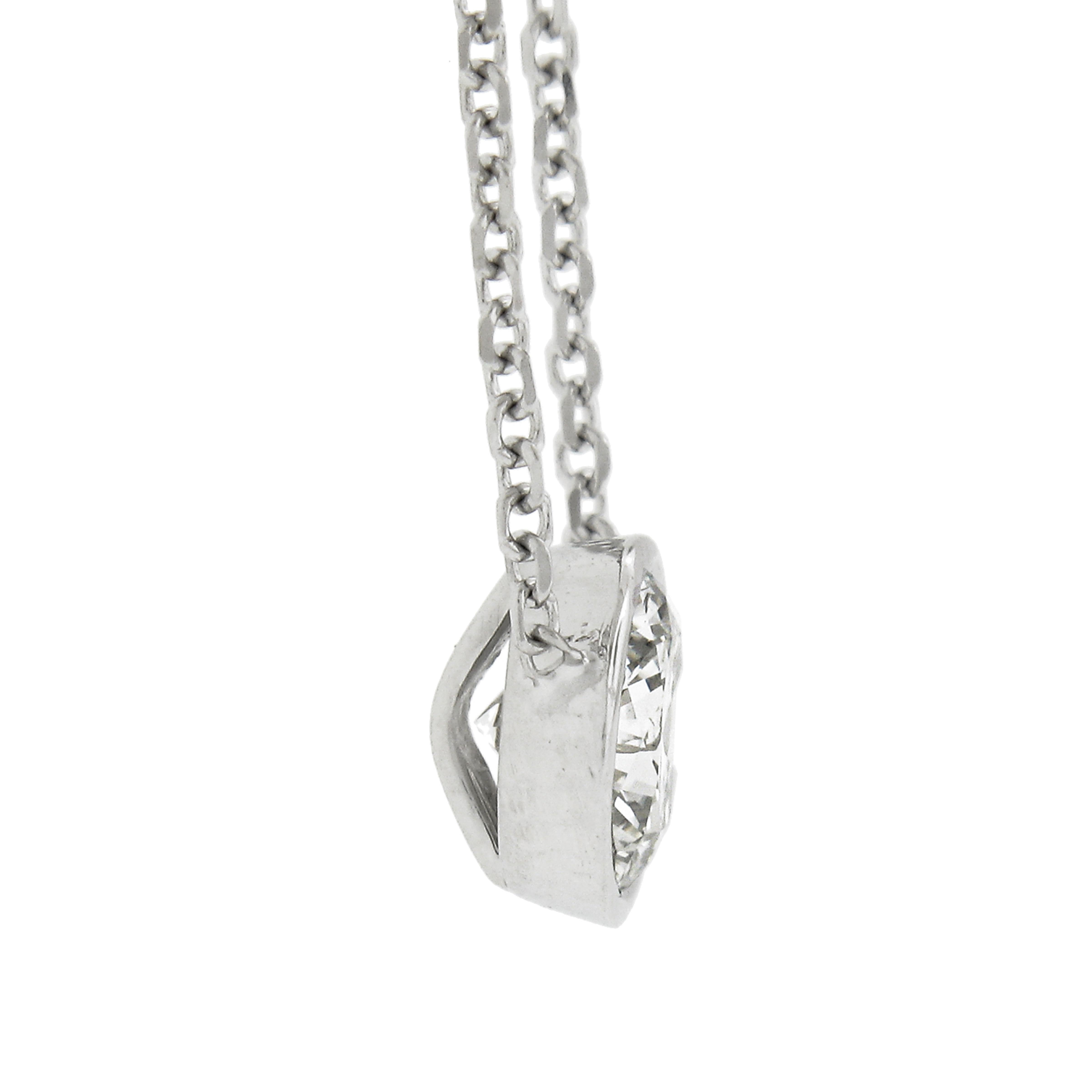 NEW 14k White Gold .70ct GIA Round Diamond Solitaire Pendant & Adjustable Chain For Sale 2