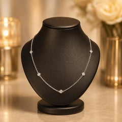 New 14k White Gold .73ctw Diamond 10 Station By The Yard Link Chain Necklace