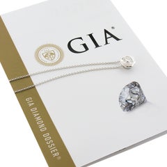 NEW 14k White Gold .74ctw GIA Round Diamond Slide Bezel Solitaire Pendant Chain